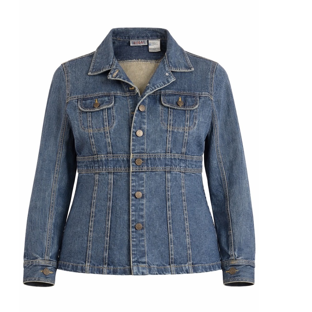 Bill Blass Y2K Vintage Denim Jacket Women L Blue Cotton Button Up Seamed Trucker